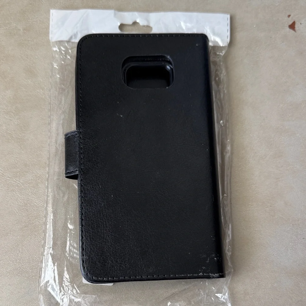 Galaxy S6 Edge+ Black Leather Phone Wallet Case